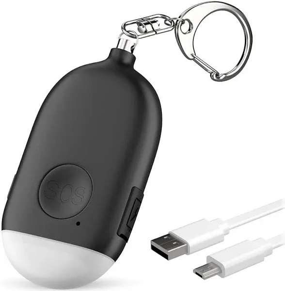 Rechargeable Self Defense Keychain Alarm 2 Pack – 130 dB Loud Emergency Personal Siren with LED Light – SOS Safety Alert Device Key Chain for Women, Kids, Elderly, and Joggers by WETEN (Black&White)