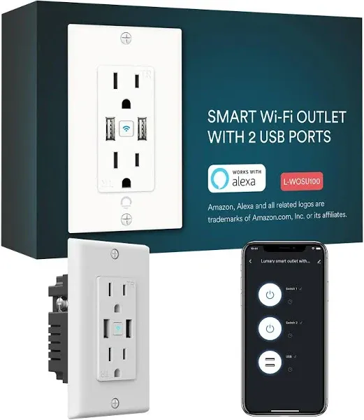 Smart in Wall Outlet Standard Electrical Outlets with 2 USB Ports &amp; 2 Plugs W...