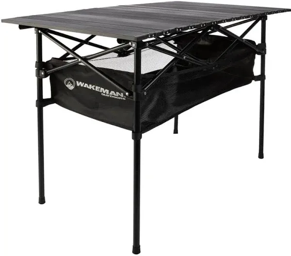 Camping Table with Storage Shelf and Carrying Bag Black