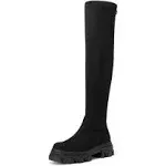 Dream Pairs Women's Sdob222w Over The Knee Platform Thigh High Boots Long Stretch Soft Chunky Lug Sole Fall Fashion Boots, Black Suede, Size 9