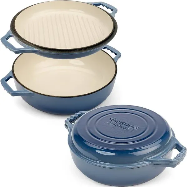 2-in-1 Enameled Cast Iron Braiser Pan with Grill Lid