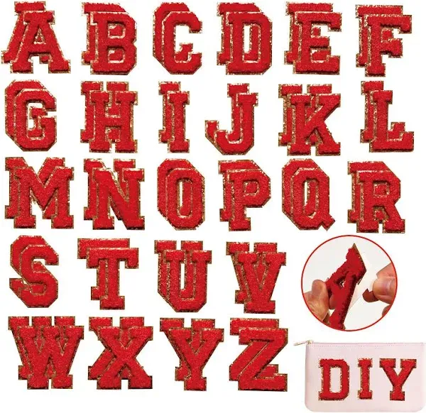 52 Pieces Self Adhesive Chenille Letter Patches Glitter Varsity Letter Patche...