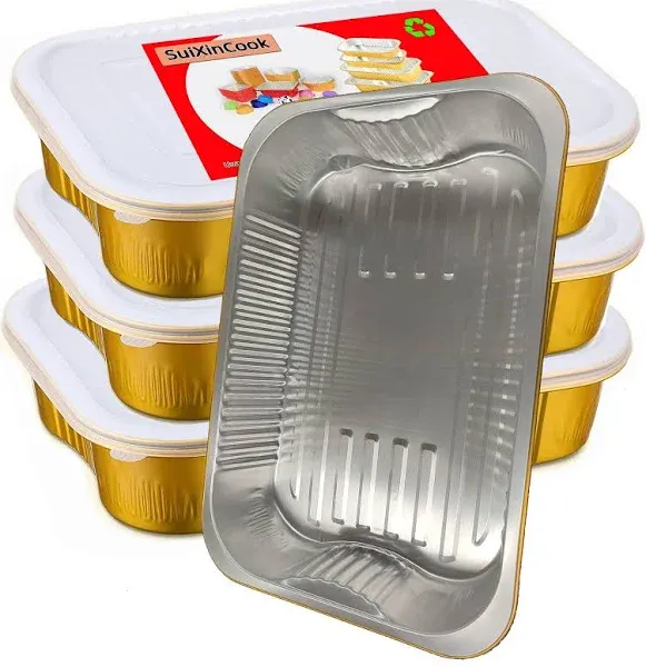 Gold Aluminum Foil Baking Pans with lids Heavy-Duty 9"×13"(10pack+10Lids), Disposable Food containers Double thickening，reusable