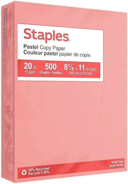 Staples Pastel Letter Size Copy Print Craft Paper 100 Sheets Acid Free 11 x 8.5