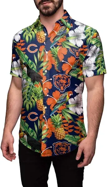 FOCO Men's NFL Team Logo Floral Aloha Tropical Button Up Shirt