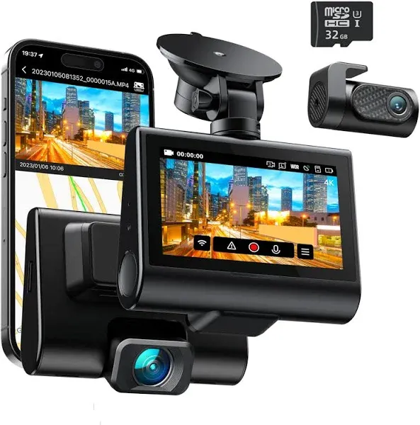 4K Dash Cam Front and Rear with Wi-Fi, GPS, Dual Dash Camera for Cars with 32...