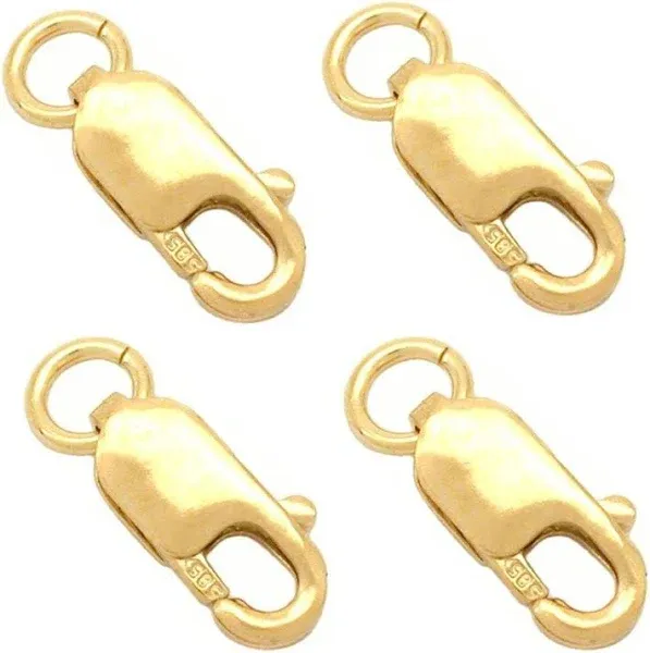 Fashionclubs 4pcs/set 14K Solid Yellow Gold Jewelry Lobster Clasp Bead Open Jump Ring (8mmx3mm)