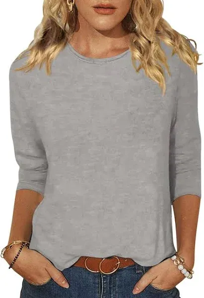 EADINVE Women's Casual 3/4 Sleeve T-Shirts Round Neck Cute Tunic Tops Basic Tees Blouses Loose Fit Pullover