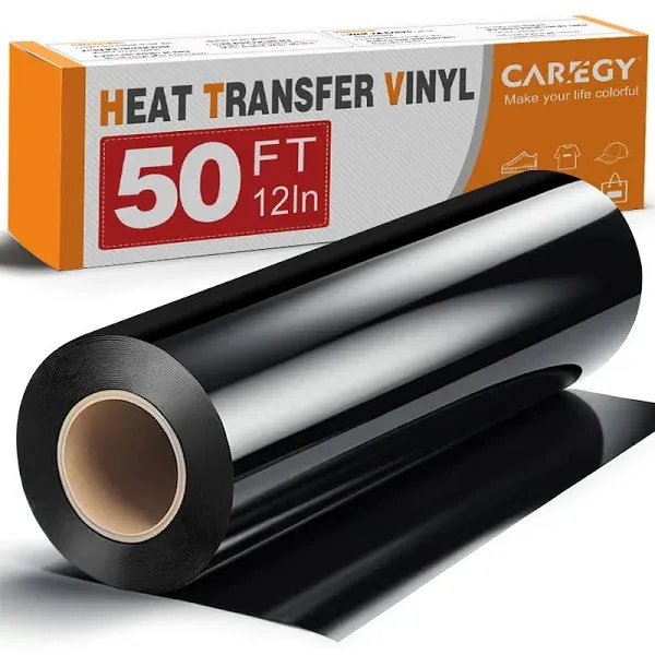 CAREGY Heat Transfer Vinyl HTV for T-shirts 12 Inches by 50 Feet Roll (Black)