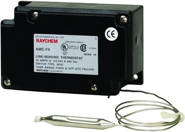 Raychem Amc-F5 Line Volt Mechanical Tstat, Open On Rise, Indoor/Outdoor<wbr/>, Spst