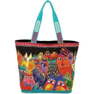 Laurel Burch Shoulder Tote Zipper Top 19.5&#034;X6.75&#034;X15<wbr/>&#034;-Fantasticats LB5230