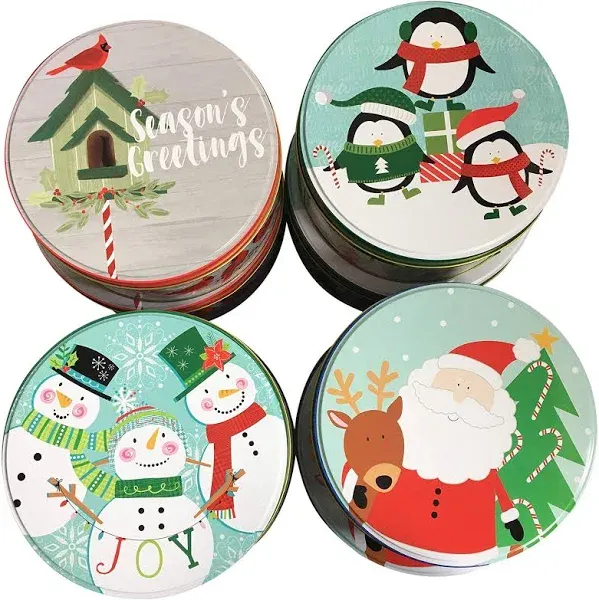 WXAUTK Round Christmas Cookie Tins Set Of 8 Nesting Tins