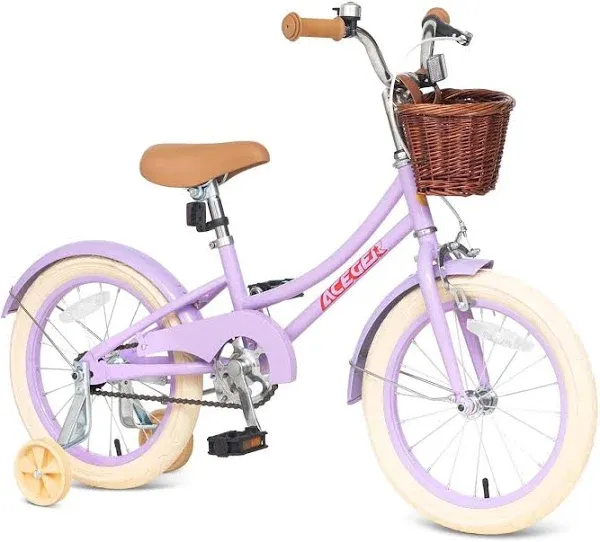 ACEGER Girls Bike with Basket Kids Bike for 3-13 Years 14 inch with Training ...