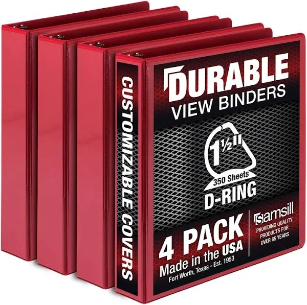 Samsill Durable 1.5 Inch D Ring Customizable Clear View Binder