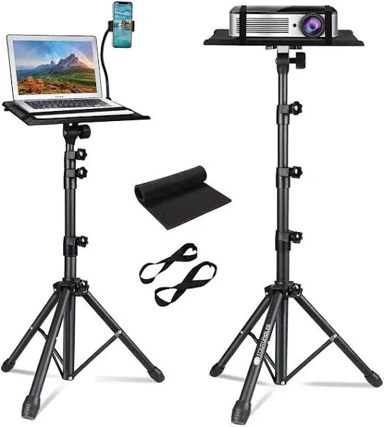 FOUR UNCLES Projector Tripod Stand, 23 to 63 Inch Laptop Tripod Adjustable Height, Portable Projector Stand for Outdoor Movies, DJ Racks Mount with Gooseneck Phone Holder, Apply to Stage or Studio