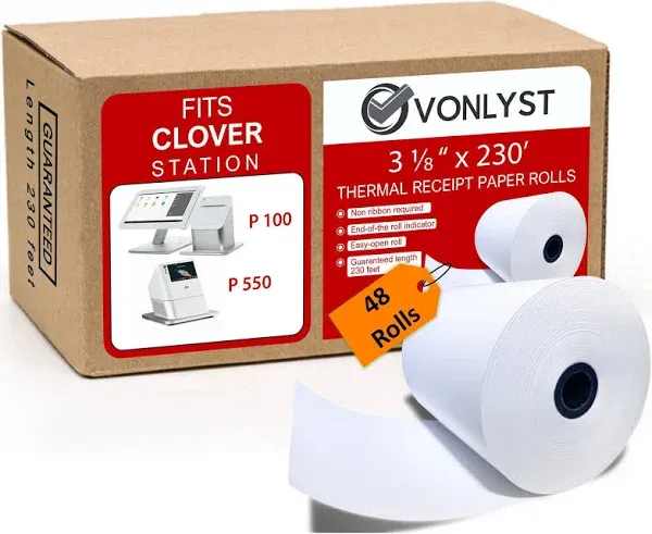 Thermal Receipt Paper Rolls 3 1/8" x 230' for Clover Station (06 rolls)