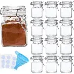 Spice Jars, 12 Pack 4oz Small Glass Jars with Airtight Hinged Lid, With 12 Spice Labels & Silicone Funnels, Airtight Glass Jars for Spices, Art Craft Storage (12 Pack)