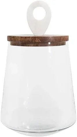 Clear Glass Jar with Mango Wood & Marble Lid