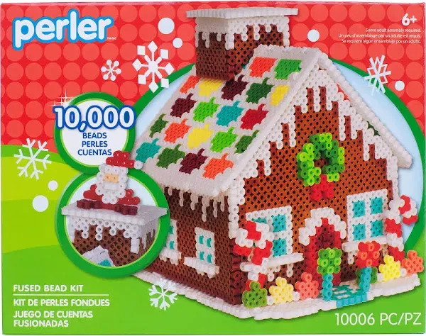 Perler Gingerbread House Christmas Fused Bead Kit for Kids' Crafts, Multicolor 10006 Piece, Small