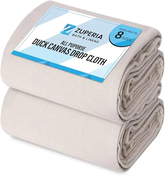 ZUPERIA Canvas Drop Cloth for Painting (Size 4 x 25 Feet - Pack of 2) - Pure Cotton Painters Drop Cloth for Painting, Furniture & Floor Protection - All Purpose Thick Cloth with Double Stitched Edges