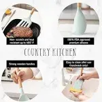 Country Kitchen Silicone Cooking Utensils, 14 PC Kitchen Utensil Set, Easy to Clean Wooden Kitchen Utensils, Cooking Utensils, Mint