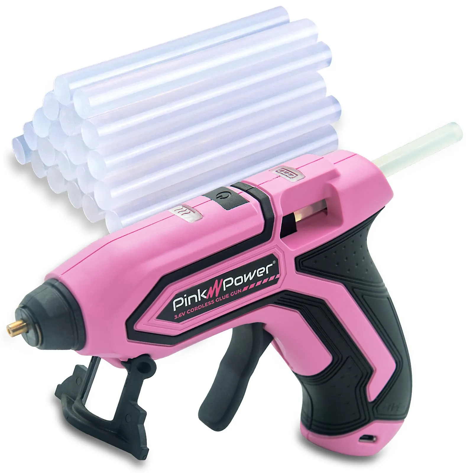 Pink Power Cordless Mini Hot Glue Gun with Stand USB Rechargeable Wireless Hot Melt Glue Gun Kit with 20 Glue Sticks