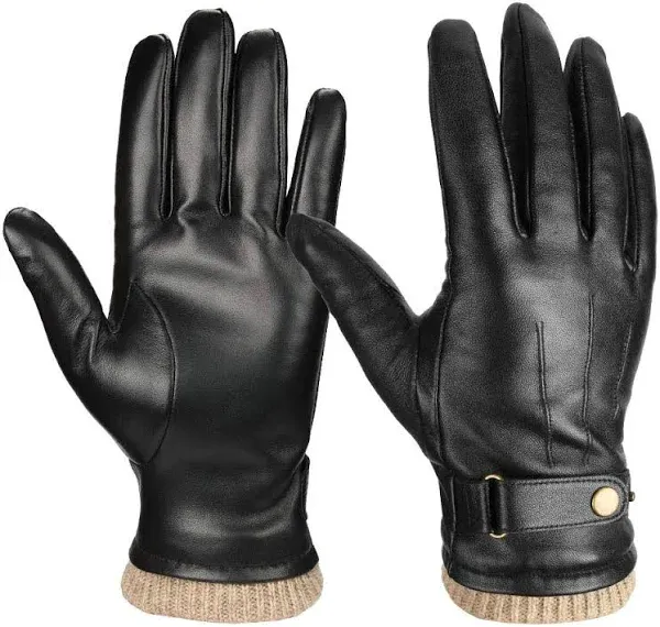 OZERO Mens Winter Gloves Nappa Leather Warm Cashmere Touchscreen Dress Glove - Thermal Gifts for Dad or Husband