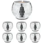 6 PCS Disco Ball Silver Votive Candle Holders,Glass Mirror Candle Holder Disco 