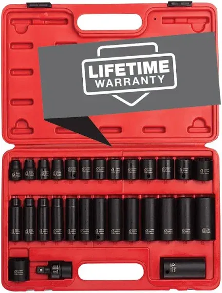 SUNEX TOOLS Impact Socket Set 3/8&#034; Drive 12-Point Metric Alloy Steel (29-Piece)