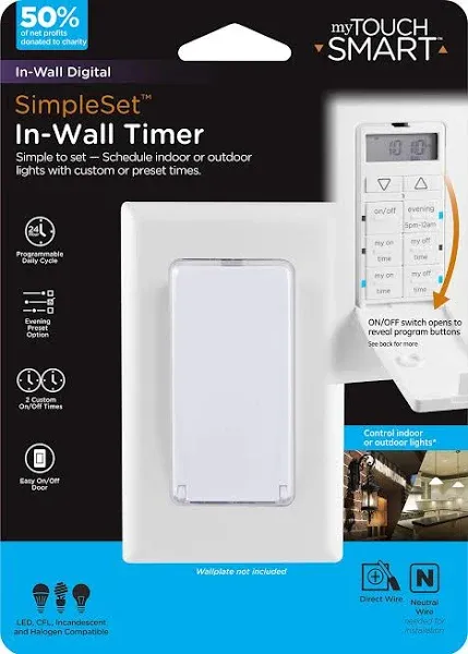 Jasco myTouchSmart 24-Hour Indoor In-Wall Timer  2 Custom ON/OFF White