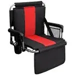 Alpha Camp Folding Stadium Seat Chair for Bleachers with Back & Arm Rest Black