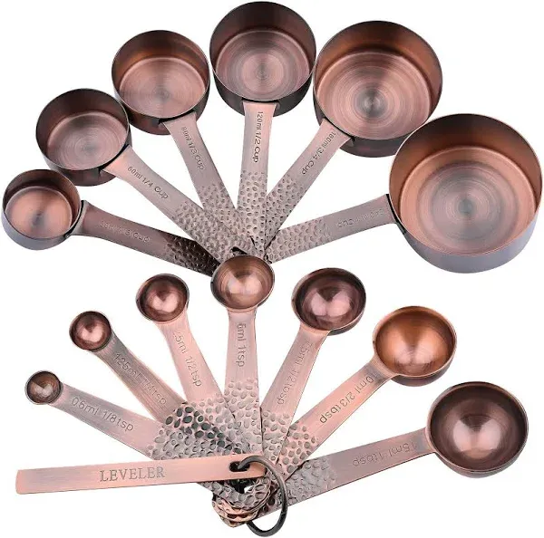 Smithcraft Measuring Cups and Spoons Set, Copper Measuring Cups and Spoons Set, Stainless Steel Measuring Cups and Spoons, Copper Plated Measuring Cups Spoons, 6 Measurer cups, 7 Measurement Spoons