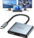 KOZYC USB C to Dual HDMI Adapter 4K@60Hz, Type C to HDMI Splitter Extended Display for MacBook/MacBook Pro Air Dell XPS13/15, Samsung Galaxy S9/S9+