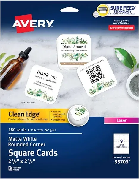 Avery Laser Printable Multipurpose Card - White - 2 1/2&#034; x 2 White 2 1/2&#034; x 2 1/