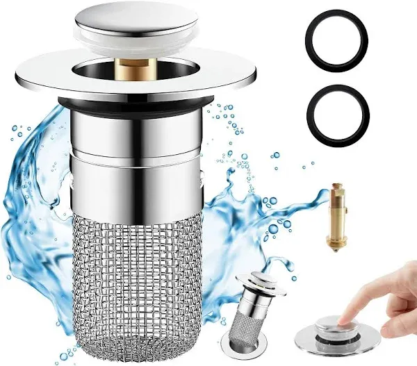 Sink Drain Strainer Hair Catcher Bathroom Sink Stopper Pop Up Sink Drain Filter with Removable Stainless Steel Filter Basket Floor Drain for US Universal Replacement (1pc)