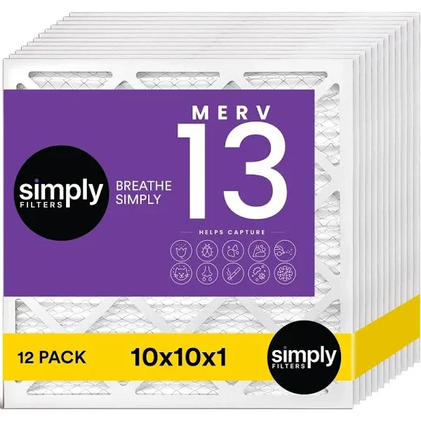 Simply Filters 10x10x1 MERV 13, MPR 1500 Air Filter (12 Pack) - Actual Size: 9.75"x9.75"0.75" HVAC, AC Furnace Filter