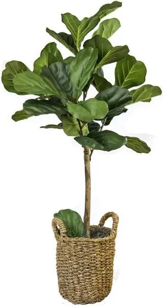 BESAMENATURE Artificial Fiddle Leaf Fig Tree/Faux Ficus Lyrata for Home Office Decoration, 30.5" Tall, with Cotton Rope Basket