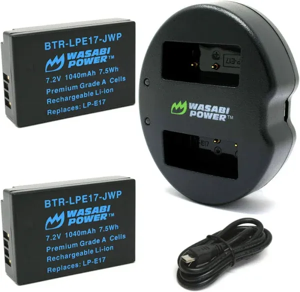 Wasabi Power LP-E17 Battery (2-Pack) and Dual USB Charger for Canon LP-E17 and Canon EOS R10, EOS RP, EOS M6 Mark II, M6, M5, M3, EOS Rebel T8i, T7i, T6i, T6s, EOS Rebel SL3, SL2, EOS 77D