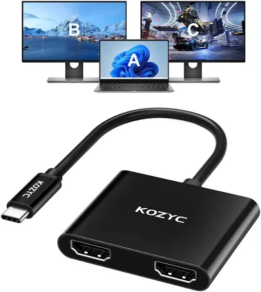 USB C to Dual HDMI Adapter 4K@60hz, Type C to HDMI Splitter Extended Display for MacBook/MacBook Pro Air Dell XPS13/15, Samsung Galaxy S9/S9+ [MST Mode (Extended displays) Only for Win OS], Black