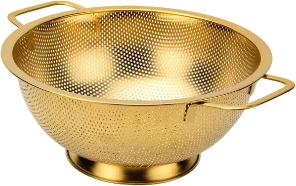 Snailhouse Colander, 3 Quart Stainless Steel Pasta Rice Food Metal Strainer with Handles and Self-draining Base for Kitchen, Gold