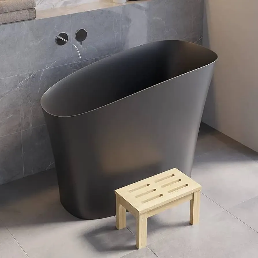 Japanese Soaking Bathtub 47'' Oblique Freestanding Tub Stone Resin Deep Soaking Bathtub in Matte White