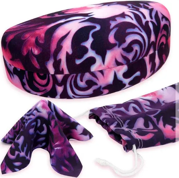  Large Curved Sunglasses Case - Women Hard Shell As179 Damask Paisley Purple