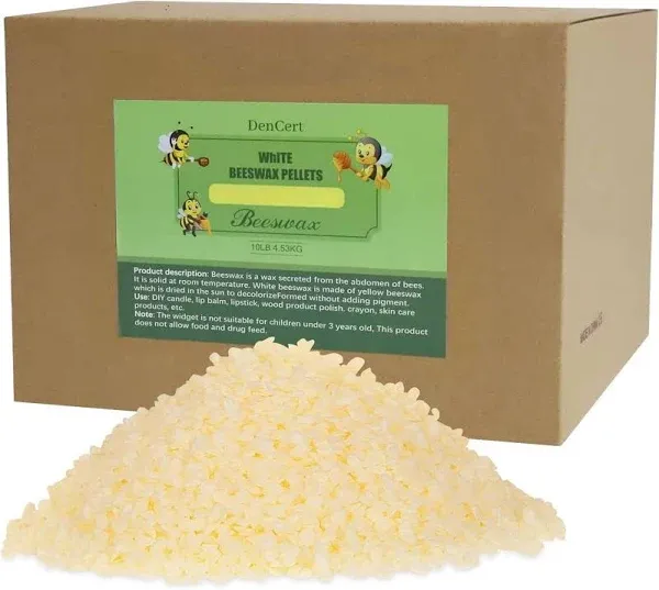 Dencert Beeswax Pellets 10LB Cosmetic Beeswax Triple Filtered Beeswax Pastilles for Candle Making Great for DIY Projects Creams Lotions Lip Balm and