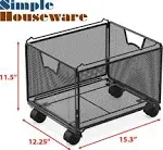 SimpleHouseware Stackable Mesh Hanging File Organizer with Wheels, Black