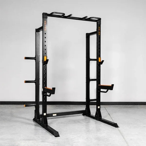 GRIND Fitness Chaos 4000 Power Rack, Exercise Squat Rack with Pull-Up Bar, Weight Storage and Barbell Storage, Spotter Arms and Rubber Padded J-cups, 1,000lb Weight Capacity for Bench Press