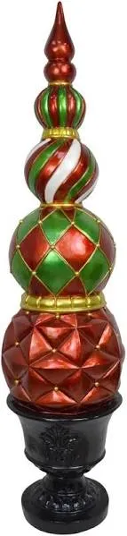 Fraser Hill Farm 50 in. Resin Ball and Finial Topiary in A Black Pedestal Urn, Indoor/Outdoor Christmas Decoration