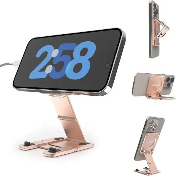 Kenu Stance+ 10-in-1 MagSafe Phone Mount, Magnetic Tripod Stand, Car Vent+CD Mount, Finger Holder, Airplane Mount, Selfie Stick, More (Rose Gold)