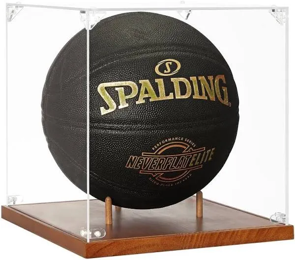 UV Protected 10&#034; Basketball Display Box with Solid Wood Base - Hassle-Free Setup