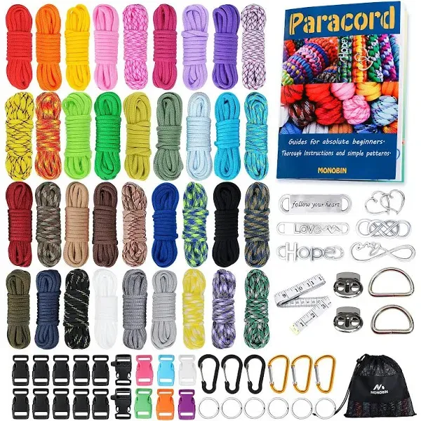 MONOBIN Paracord, 550 Paracord Combo Kit with Instruction Book - 36 Colors Multifunction Paracord Ropes and Complete Accessories for Making Paracord