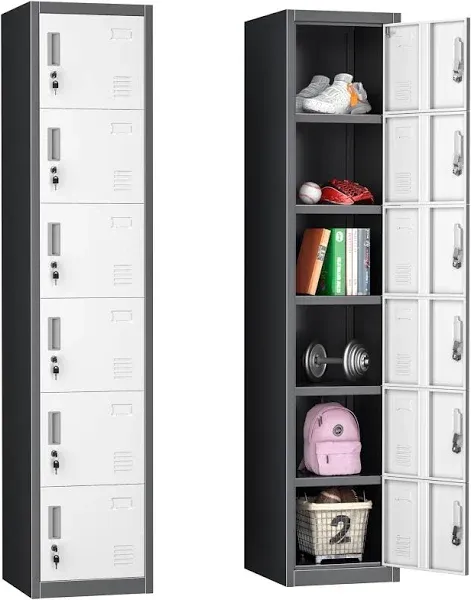 72" Metal Locker for Employees 6 Doors Black Steel Storage Locker for Office, School, Gym - Metal Storage Cabinets for Home, Office, Gym, School